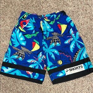 Vintage 90s Blue Tropical Shorts